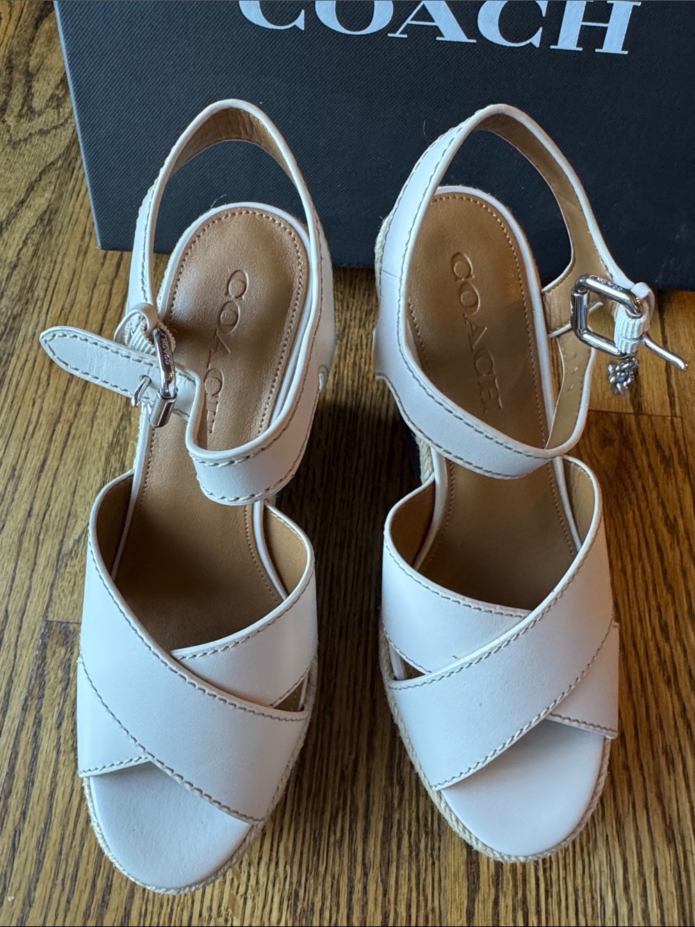 New Coach Eaton Chalk Platform Wedge Sandals Ivory & Denim size 6 - Picture 2 of 8